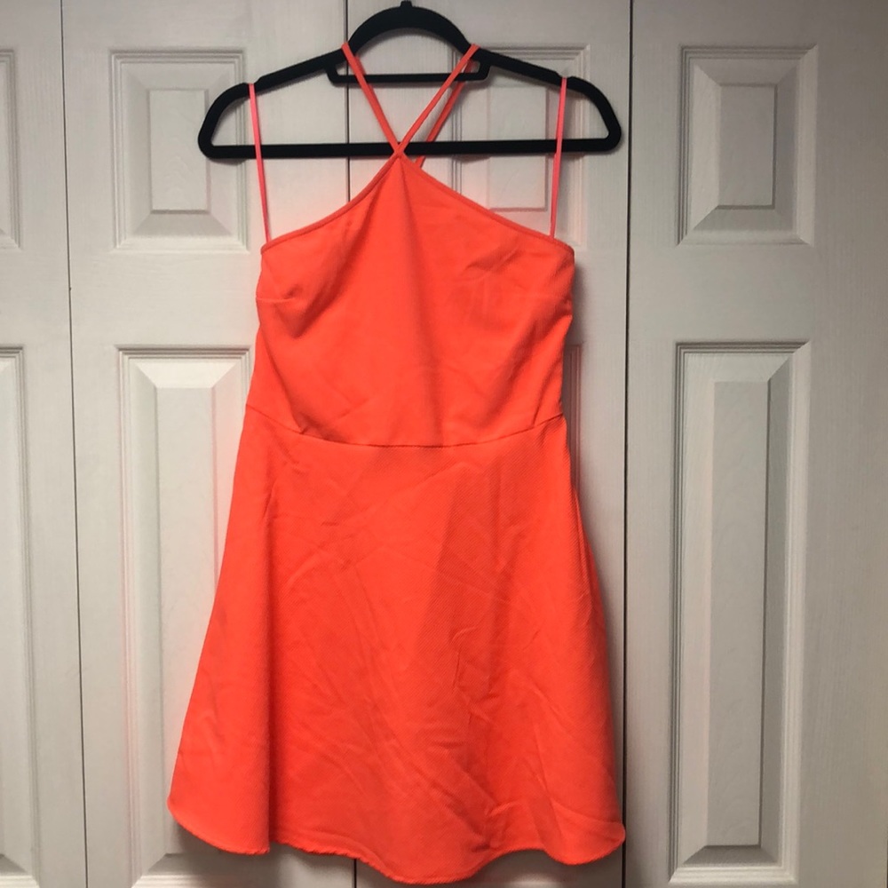 Neon orange fit and flare dress